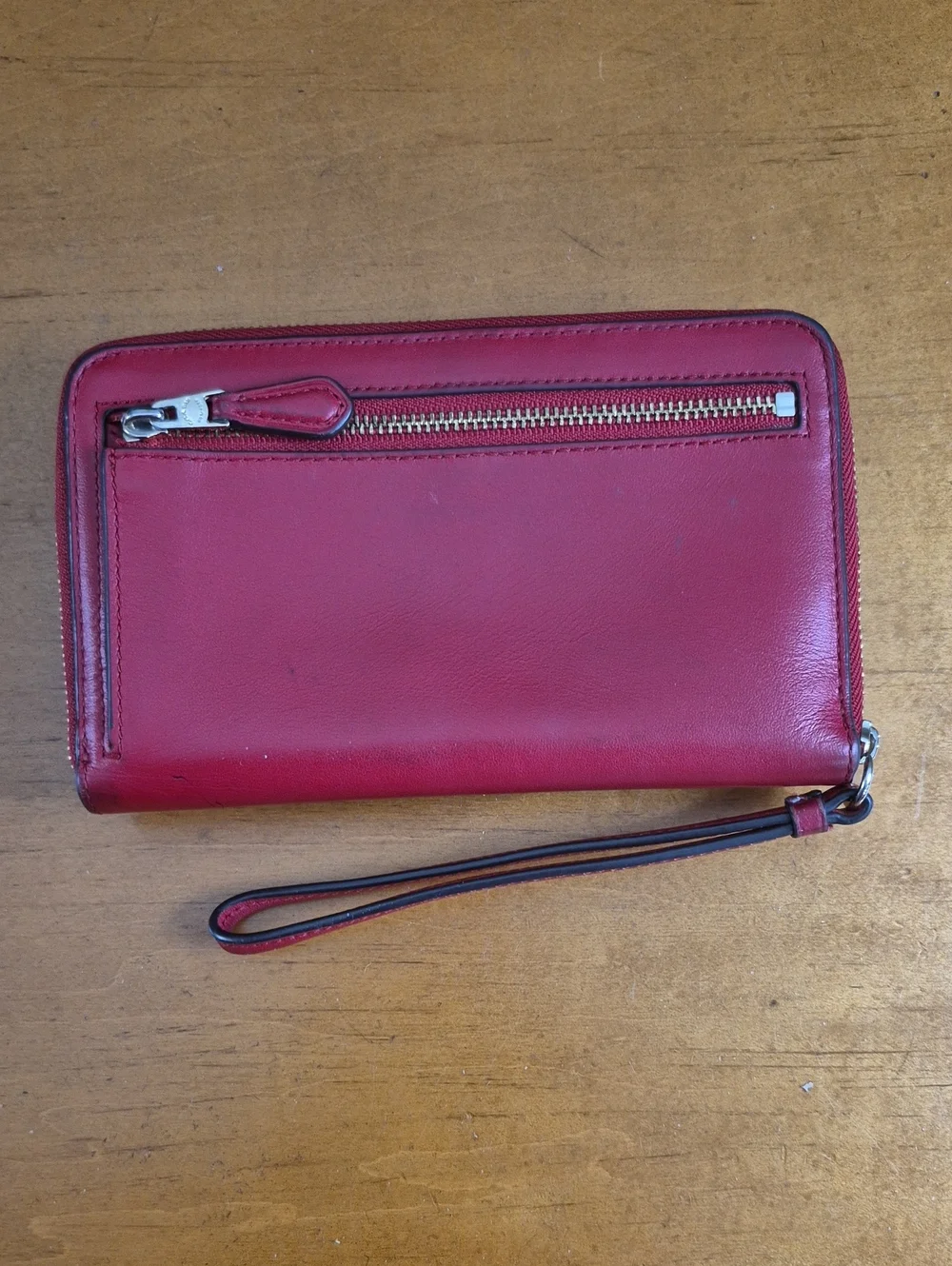 Coach Red Leather Wristlet Clutch with Logo Tab